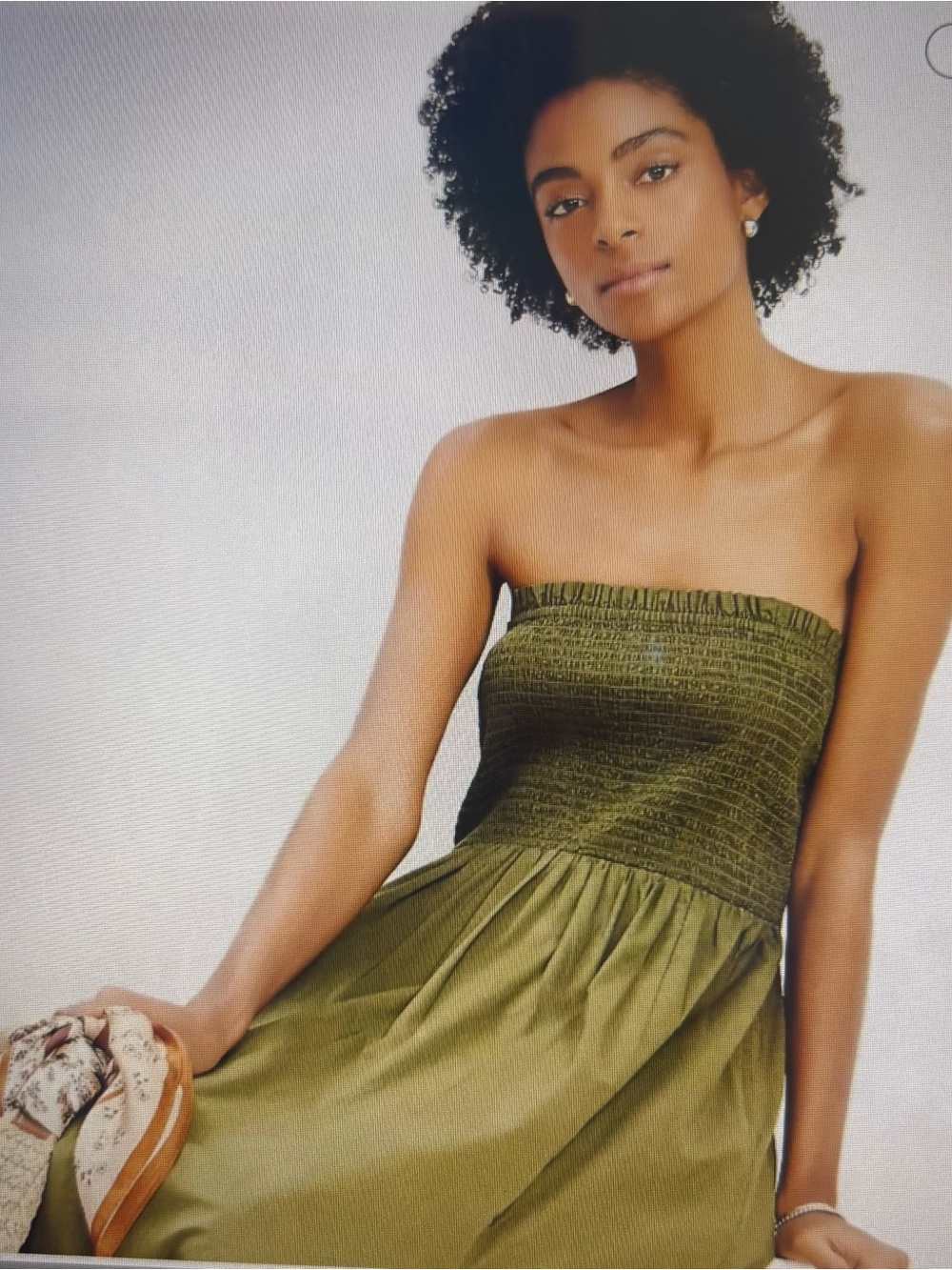 LOFT Olive Green Strapless Maxi Dress